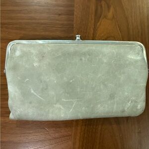 HOBO Leather Frame Clutch in Light Gray